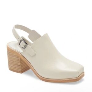 Chic Cream Leather Mules with Wooden Heel
